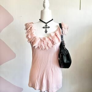 Pink 3D Petals Tank Top, Y2K, Coquette,‎ Romantic, Soft Girl, Fairycore, Large